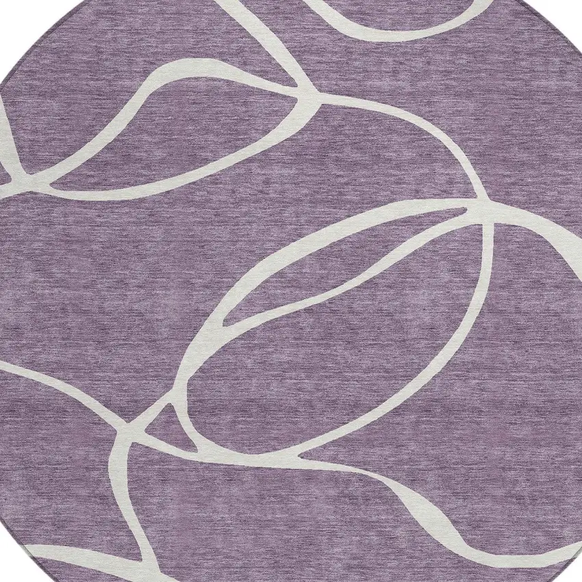 8' Purple And Ivory Round Abstract Washable Indoor Outdoor Area Rug Photo 5