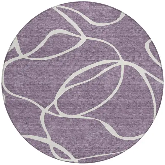 8' Purple And Ivory Round Abstract Washable Indoor Outdoor Area Rug Photo 6