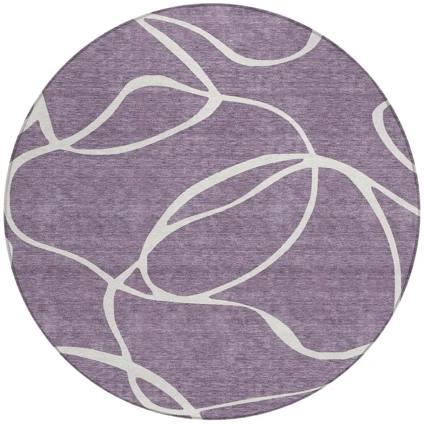 8' Purple And Ivory Round Abstract Washable Indoor Outdoor Area Rug Photo 6