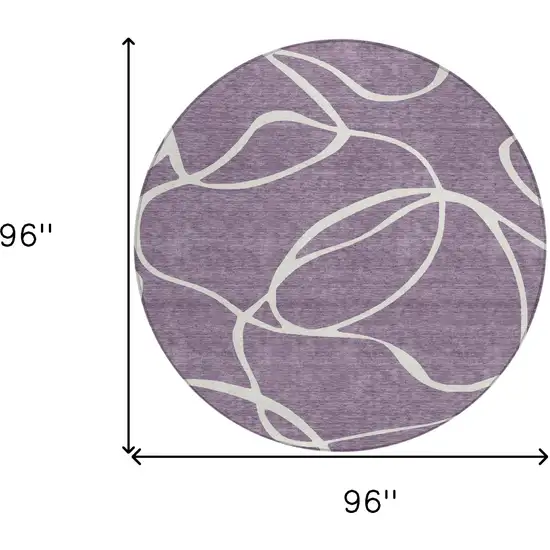 8' Purple And Ivory Round Abstract Washable Indoor Outdoor Area Rug Photo 3