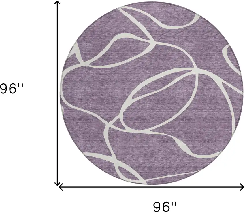 8' Purple And Ivory Round Abstract Washable Indoor Outdoor Area Rug Photo 3
