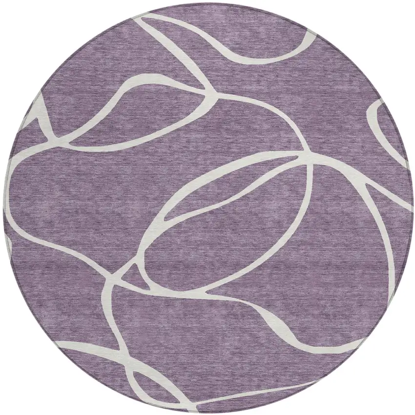 8' Purple And Ivory Round Abstract Washable Indoor Outdoor Area Rug Photo 2