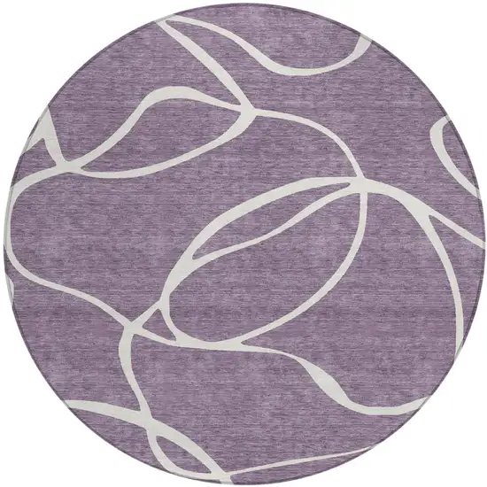 8' Purple And Ivory Round Abstract Washable Indoor Outdoor Area Rug Photo 2