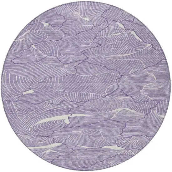 8' Purple And Ivory Round Abstract Washable Indoor Outdoor Area Rug Photo 6