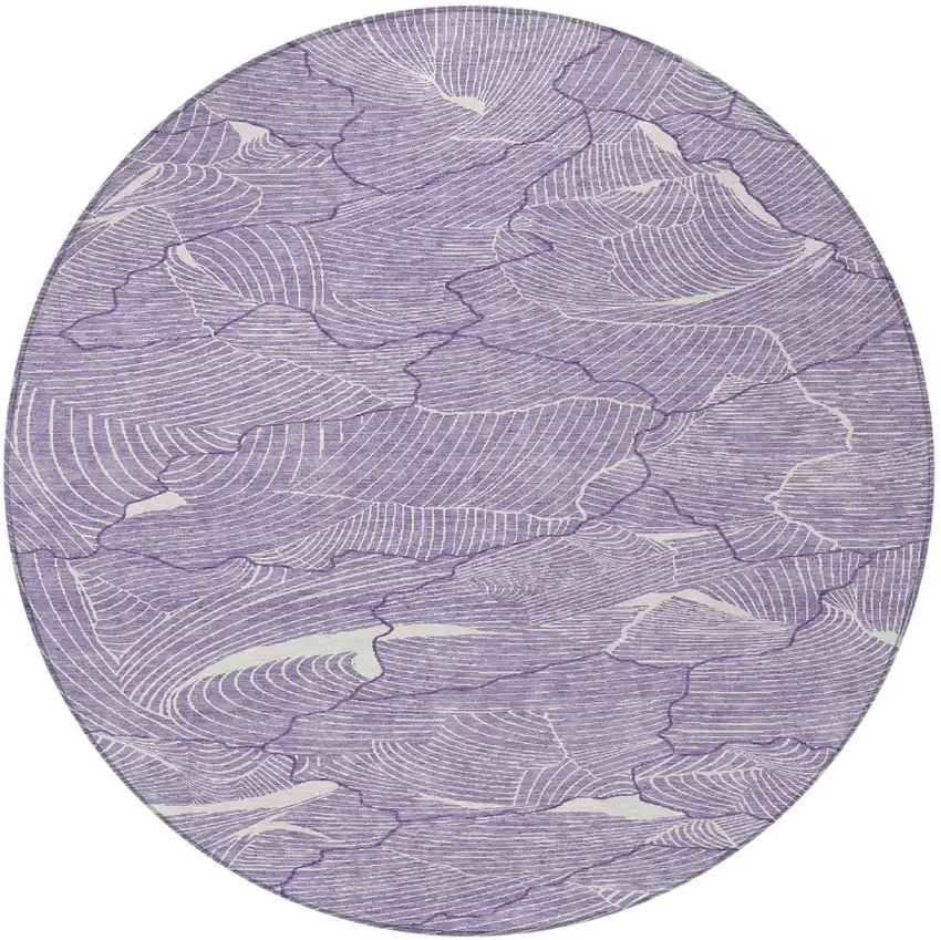 8' Purple And Ivory Round Abstract Washable Indoor Outdoor Area Rug Photo 6