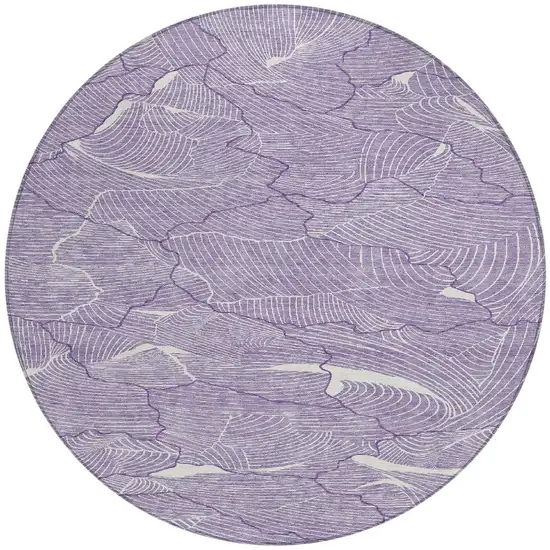 8' Purple And Ivory Round Abstract Washable Indoor Outdoor Area Rug Photo 5