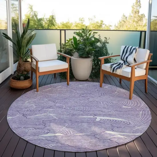 8' Purple And Ivory Round Abstract Washable Indoor Outdoor Area Rug Photo 7