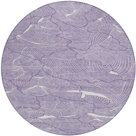 8' Purple And Ivory Round Abstract Washable Indoor Outdoor Area Rug Photo 2