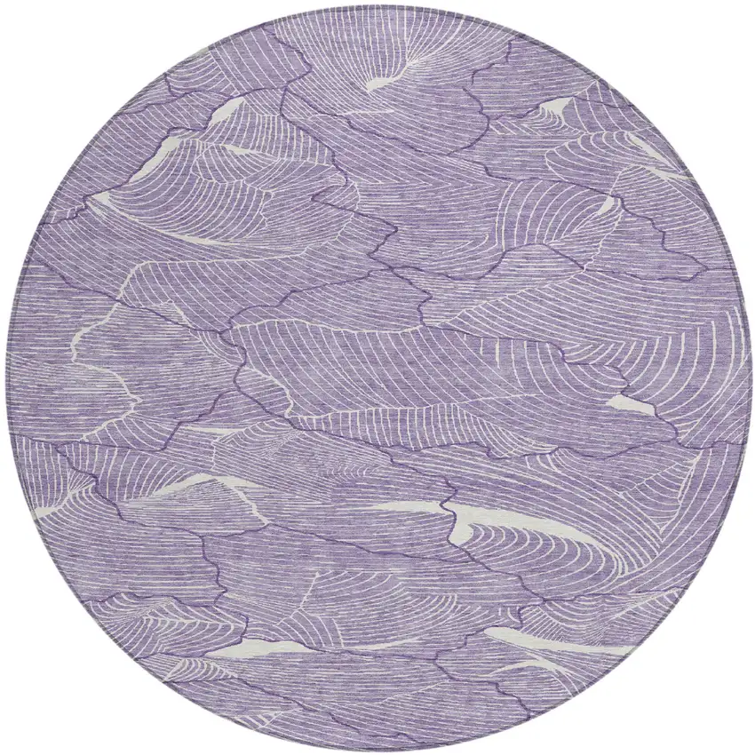 8' Purple And Ivory Round Abstract Washable Indoor Outdoor Area Rug Photo 2