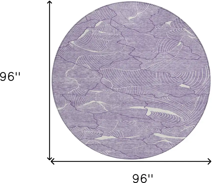 8' Purple And Ivory Round Abstract Washable Indoor Outdoor Area Rug Photo 9