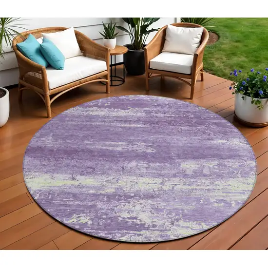 8' Purple And Ivory Round Abstract Washable Indoor Outdoor Area Rug Photo 2
