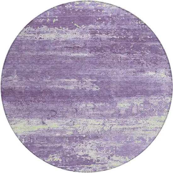 8' Purple And Ivory Round Abstract Washable Indoor Outdoor Area Rug Photo 1
