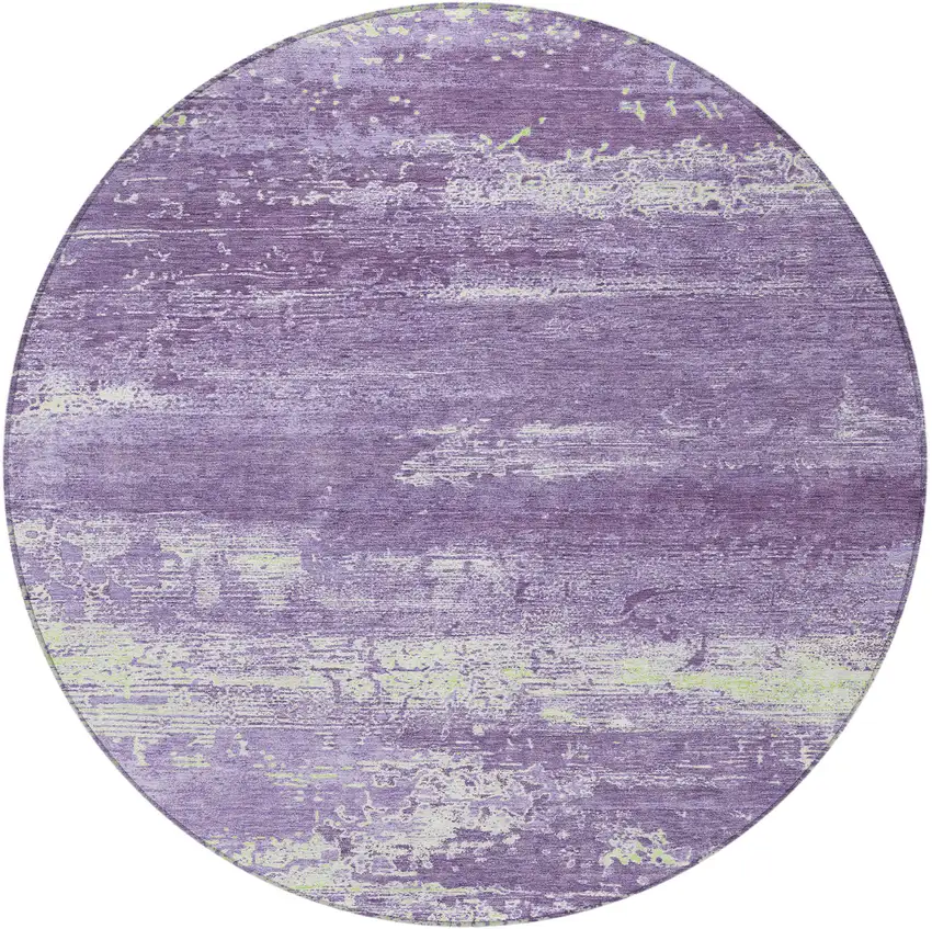 8' Purple And Ivory Round Abstract Washable Indoor Outdoor Area Rug Photo 4