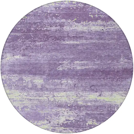 8' Purple And Ivory Round Abstract Washable Indoor Outdoor Area Rug Photo 3