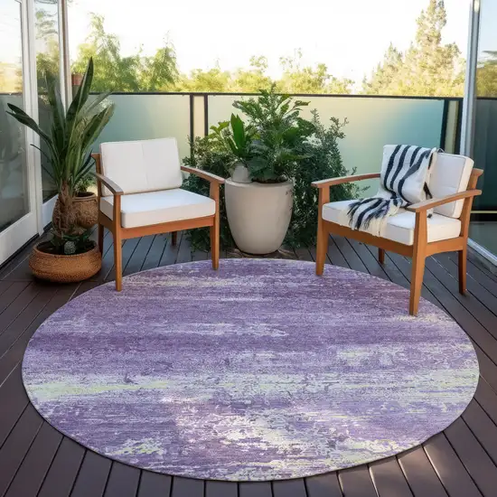 8' Purple And Ivory Round Abstract Washable Indoor Outdoor Area Rug Photo 5