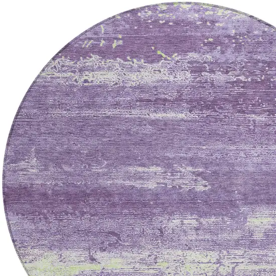 8' Purple And Ivory Round Abstract Washable Indoor Outdoor Area Rug Photo 8
