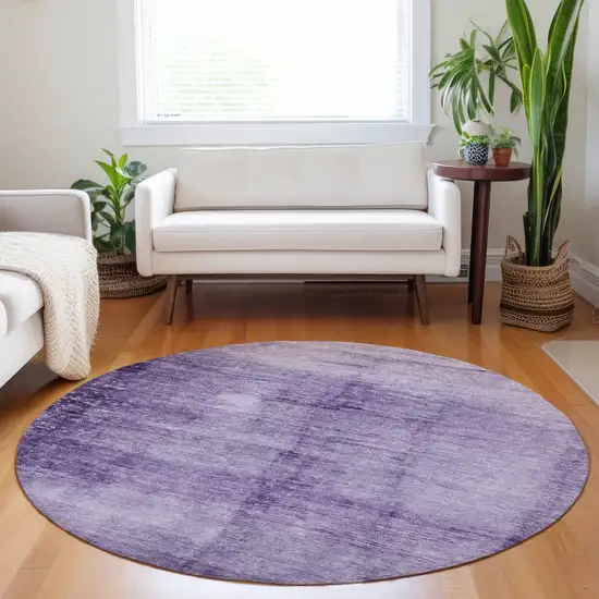 8' Purple And Ivory Round Abstract Washable Indoor Outdoor Area Rug Photo 6