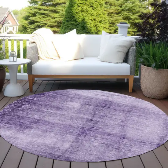 8' Purple And Ivory Round Abstract Washable Indoor Outdoor Area Rug Photo 5