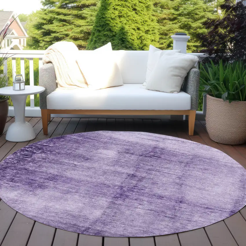 8' Purple And Ivory Round Abstract Washable Indoor Outdoor Area Rug Photo 5