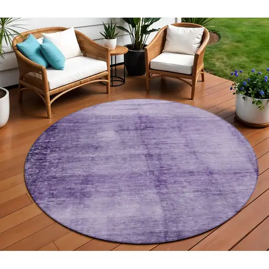 8' Purple And Ivory Round Abstract Washable Indoor Outdoor Area Rug Photo 2