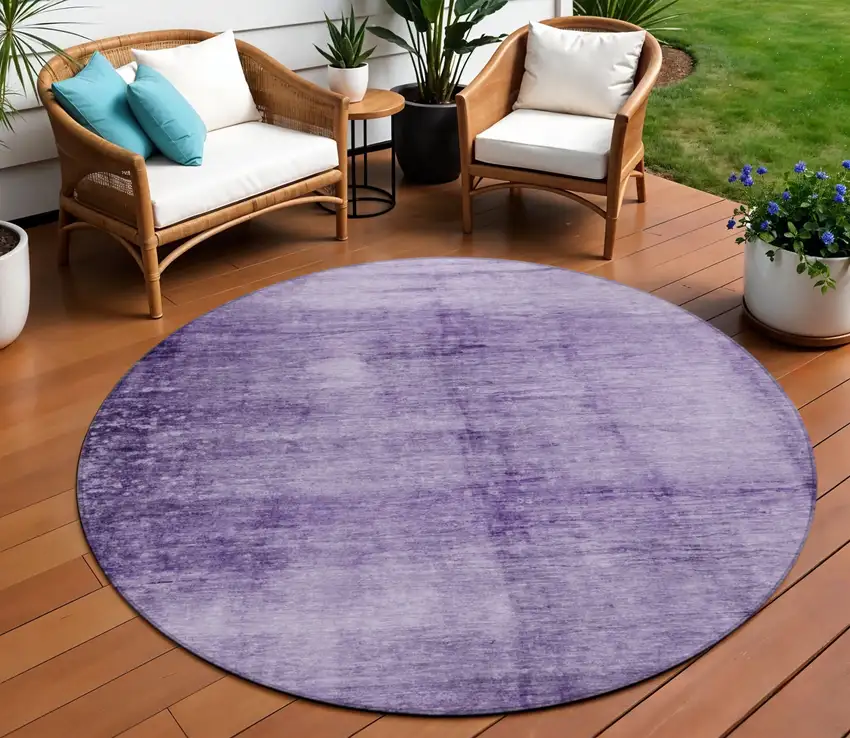 8' Purple And Ivory Round Abstract Washable Indoor Outdoor Area Rug Photo 2