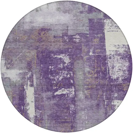 8' Purple And Ivory Round Abstract Washable Indoor Outdoor Area Rug Photo 1