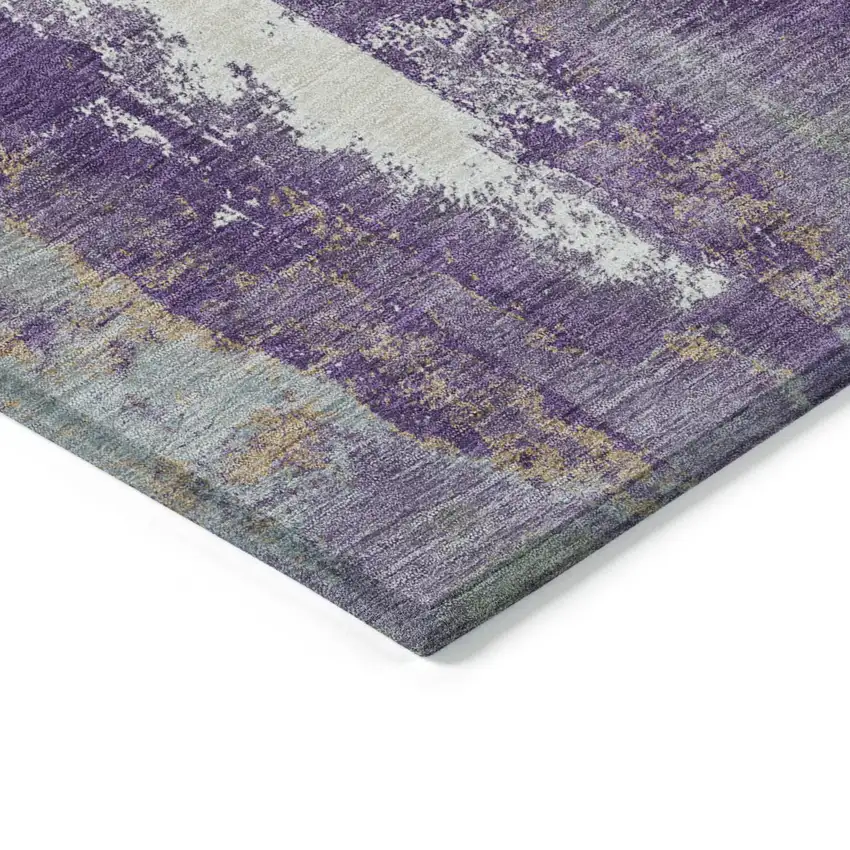 8' Purple And Ivory Round Abstract Washable Indoor Outdoor Area Rug Photo 7