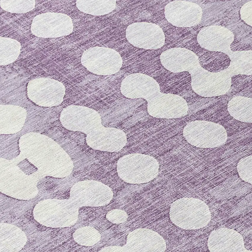 8' Purple And Ivory Round Abstract Washable Indoor Outdoor Area Rug Photo 8