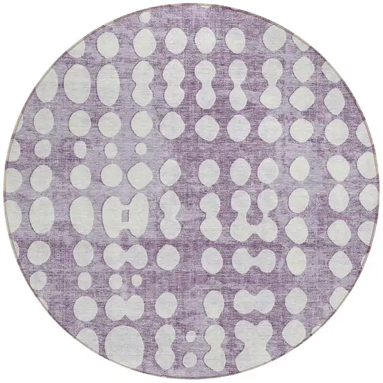 8' Purple And Ivory Round Abstract Washable Indoor Outdoor Area Rug Photo 4