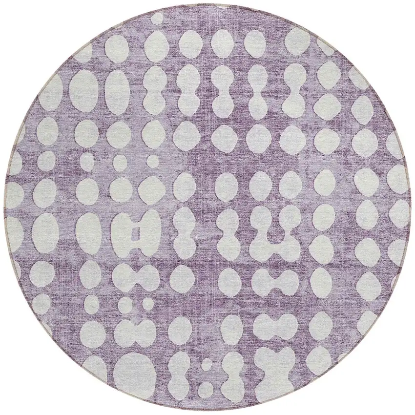 8' Purple And Ivory Round Abstract Washable Indoor Outdoor Area Rug Photo 4