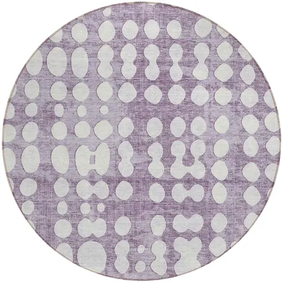 8' Purple And Ivory Round Abstract Washable Indoor Outdoor Area Rug Photo 2