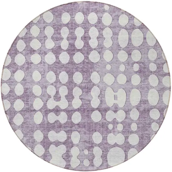 8' Purple And Ivory Round Abstract Washable Indoor Outdoor Area Rug Photo 5