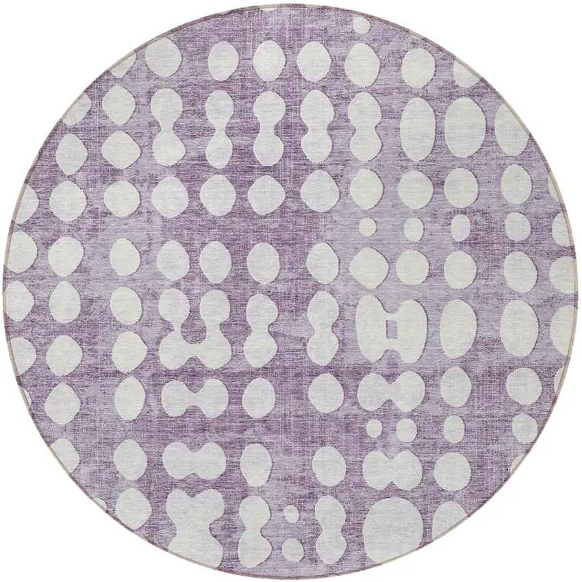 8' Purple And Ivory Round Abstract Washable Indoor Outdoor Area Rug Photo 5