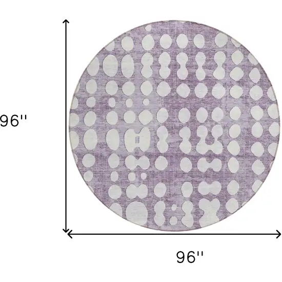 8' Purple And Ivory Round Abstract Washable Indoor Outdoor Area Rug Photo 3