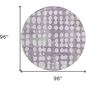Photo of 8' Purple And Ivory Round Abstract Washable Indoor Outdoor Area Rug