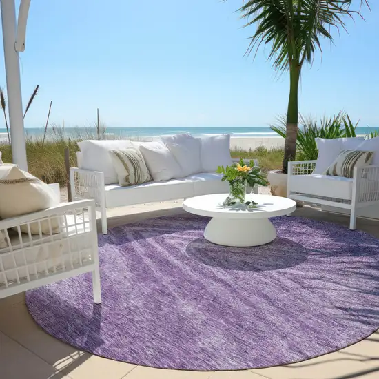 8' Purple And Ivory Round Abstract Washable Indoor Outdoor Area Rug Photo 6