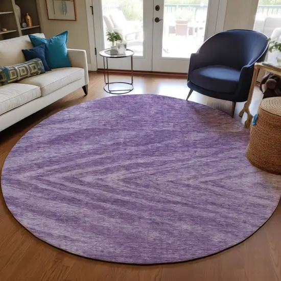 8' Purple And Ivory Round Abstract Washable Indoor Outdoor Area Rug Photo 7