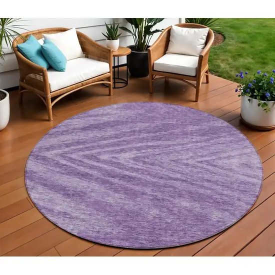 8' Purple And Ivory Round Abstract Washable Indoor Outdoor Area Rug Photo 1