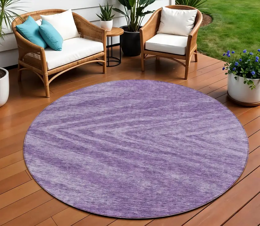 8' Purple And Ivory Round Abstract Washable Indoor Outdoor Area Rug Photo 1