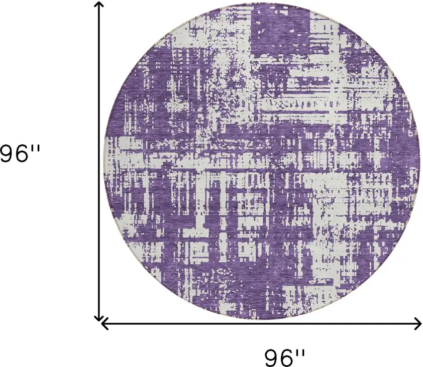 8' Purple And Ivory Round Abstract Washable Indoor Outdoor Area Rug Photo 3