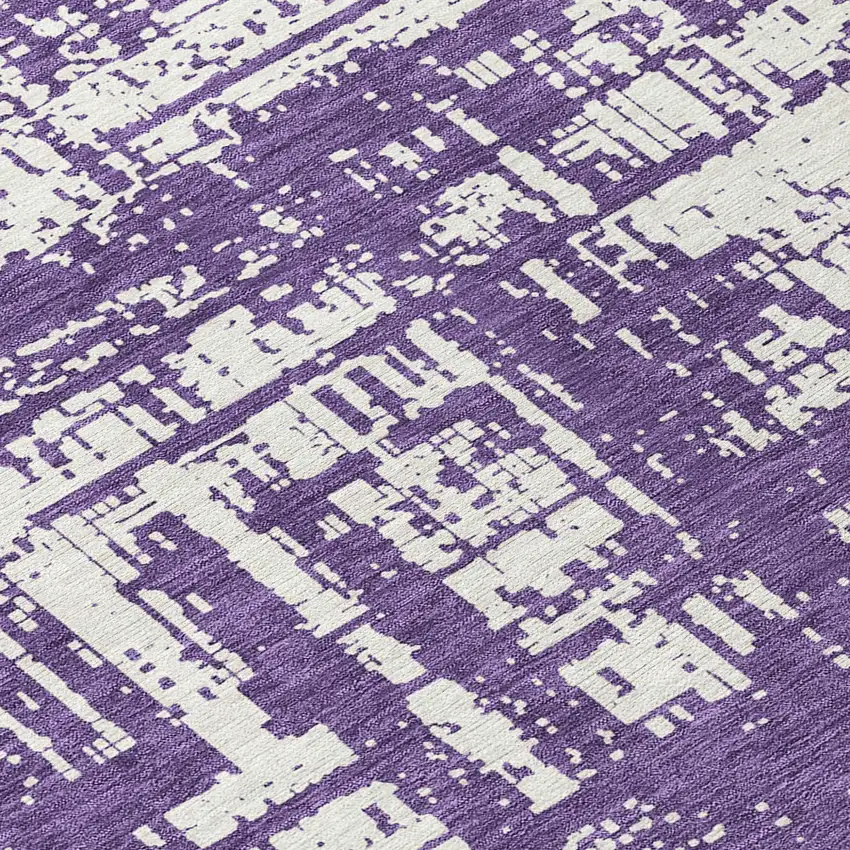 8' Purple And Ivory Round Abstract Washable Indoor Outdoor Area Rug Photo 8