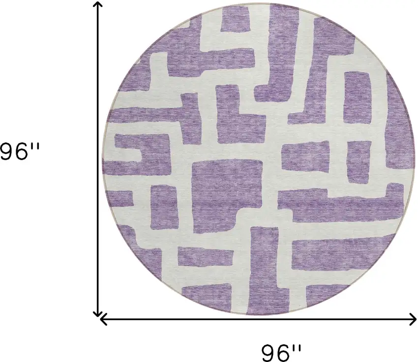 8' Purple And Ivory Round Abstract Washable Indoor Outdoor Area Rug Photo 3