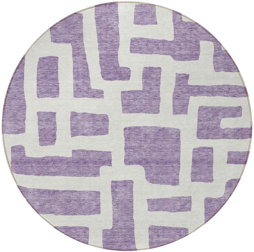8' Purple And Ivory Round Abstract Washable Indoor Outdoor Area Rug Photo 4