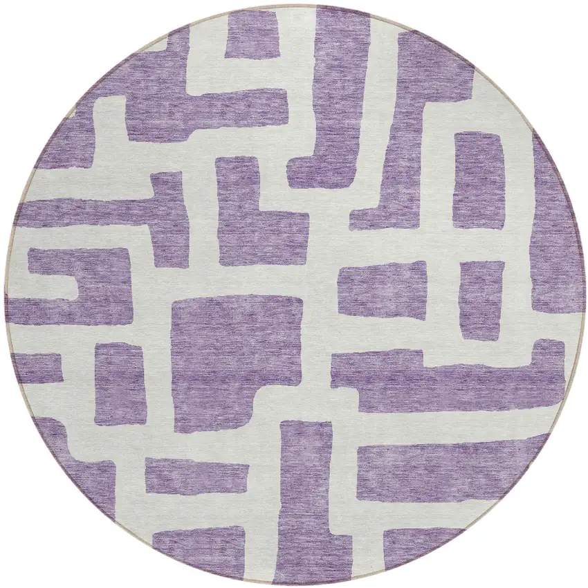 8' Purple And Ivory Round Abstract Washable Indoor Outdoor Area Rug Photo 2