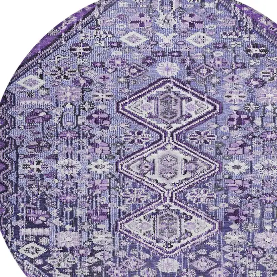 8' Purple And Ivory Round Aztec Washable Indoor Outdoor Area Rug Photo 8