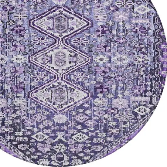 8' Purple And Ivory Round Aztec Washable Indoor Outdoor Area Rug Photo 4