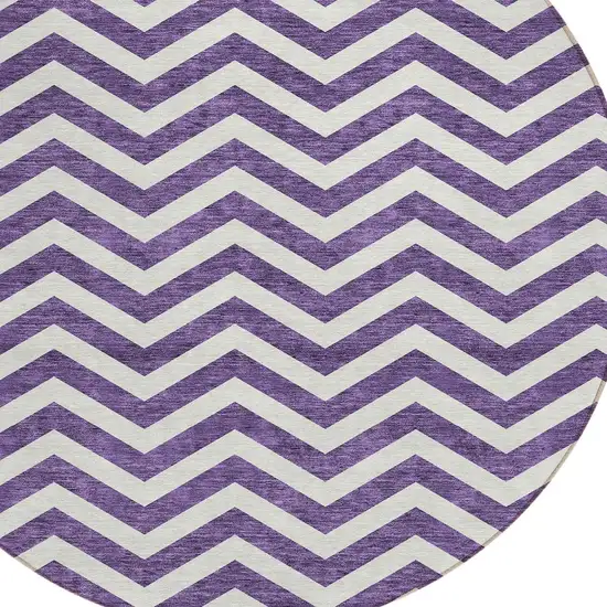 8' Purple And Ivory Round Chevron Washable Indoor Outdoor Area Rug Photo 4