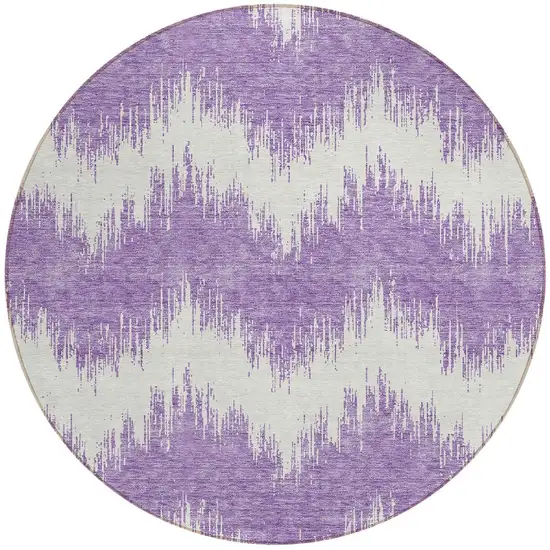 8' Purple And Ivory Round Chevron Washable Indoor Outdoor Area Rug Photo 5