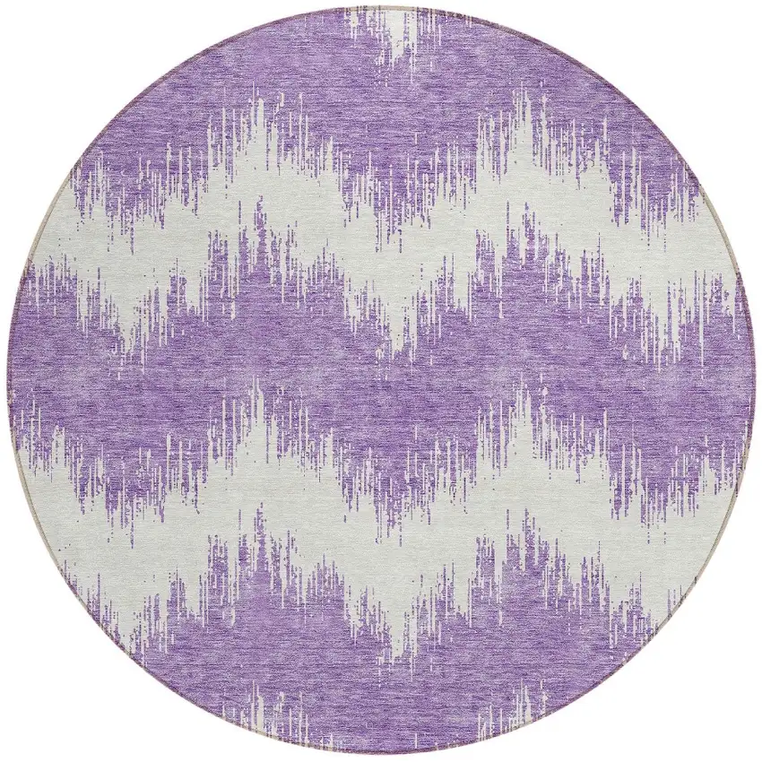 8' Purple And Ivory Round Chevron Washable Indoor Outdoor Area Rug Photo 5