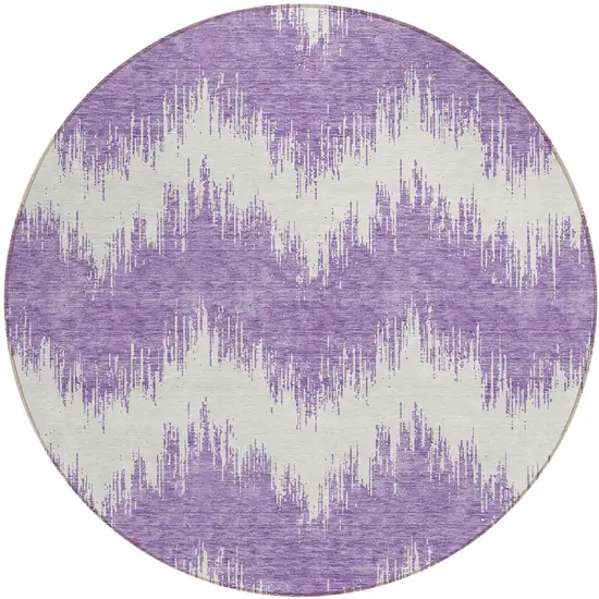 8' Purple And Ivory Round Chevron Washable Indoor Outdoor Area Rug Photo 2